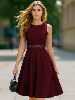 Womens Crew Neck Geometry Summer Embroidery Vintage Office A-Line Sleeveless Casual Artistic Slim Fit And Flare Swing Dress