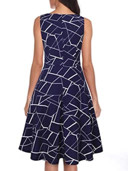 Womens Crew Neck Geometry Summer Embroidery Vintage Office A-Line Sleeveless Casual Artistic Slim Fit And Flare Swing Dress