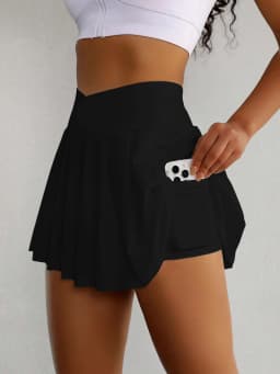 Women's Anti-Exposure Sports Skirt Running Training Tennis Skirt with Mobile Phone Bag Quick-Drying Golf Yoga Fitness Skirt