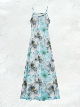 Printed Design casual style Blue Gray Floral Print Pattern crew neck dress