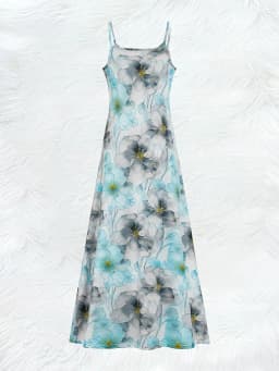 Printed Design casual style Blue Gray Floral Print Pattern crew neck dress