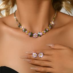 2026 New Floral Earrings and Necklace Set for Women - Trendy Floral Set with Diamond and Zirconia Stones (Instagram Style)