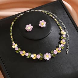 2026 New Floral Earrings and Necklace Set for Women - Trendy Floral Set with Diamond and Zirconia Stones (Instagram Style)