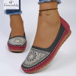 goreyodoly Women Slip On Loafers Wide Fit Comfortable Flats Lightweight Breathable Colorblock Shoes Embroidery Rhinestone Detail