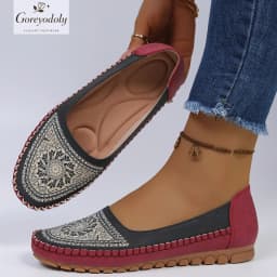 goreyodoly Women Slip On Loafers Wide Fit Comfortable Flats Lightweight Breathable Colorblock Shoes Embroidery Rhinestone Detail