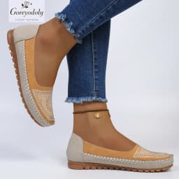goreyodoly Women Slip On Loafers Wide Fit Comfortable Flats Lightweight Breathable Colorblock Shoes Embroidery Rhinestone Detail