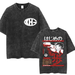 Anime Hajime No Ippo Kamogawa Boxing Gym Vintage Washed T-shirt Makunouchi Takamura KGB T Shirts Men Manga Oversized T-shirts