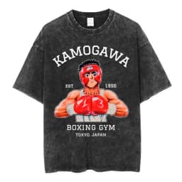 Anime Hajime No Ippo Kamogawa Boxing Gym Vintage Washed T-shirt Makunouchi Takamura KGB T Shirts Men Manga Oversized T-shirts