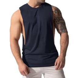 Summer Men's Wide Shoulder Vest Solid Color Sports Side Large Split Loose Vest Sleeveless Vest