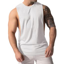 Summer Men's Wide Shoulder Vest Solid Color Sports Side Large Split Loose Vest Sleeveless Vest