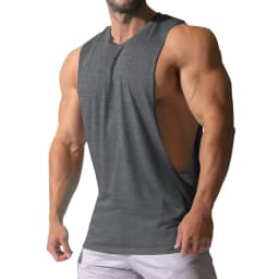 Summer Men's Wide Shoulder Vest Solid Color Sports Side Large Split Loose Vest Sleeveless Vest