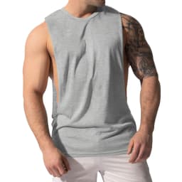 Summer Men's Wide Shoulder Vest Solid Color Sports Side Large Split Loose Vest Sleeveless Vest