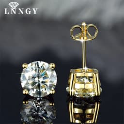 Lnngy 0.3-2CT Moissanite Stud Earrings for Women 14k Gold Filled Sparkling Four Claws Lab Diamond Earring With Certificates