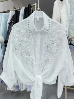 High-end Sequines Pearls Beaded Stitch Sunscreen Blouses Shirts for Women Cardigans Spring Summer Top Korean Popular Clothes