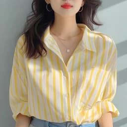 Yellow White Vertical Stripe Shirt for Women, 2026 Spring and Autumn New Style Shirt, Stylish Casual Long Sleeved Shirt