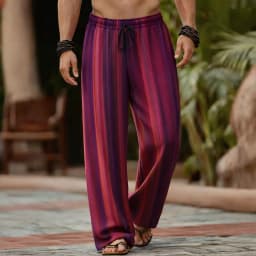 Men's 3D Geometric Striped Gradient Casual Pants, Baggy Mid Waist, Elastic Drawstring Waist, Spring Summer