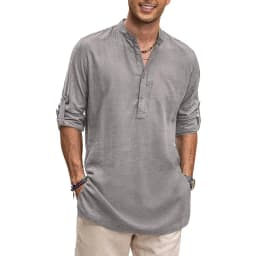 Mens New Cotton Oversized Henley Shirt Casual Lightweight Long Sleeve Tops Stylish Beach and Hawaiian Inspired Tee for Men