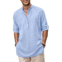 Mens New Cotton Oversized Henley Shirt Casual Lightweight Long Sleeve Tops Stylish Beach and Hawaiian Inspired Tee for Men