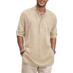 Mens New Cotton Oversized Henley Shirt Casual Lightweight Long Sleeve Tops Stylish Beach and Hawaiian Inspired Tee for Men