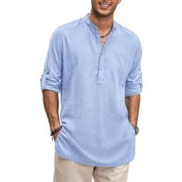 Mens New Cotton Oversized Henley Shirt Casual Lightweight Long Sleeve Tops Stylish Beach and Hawaiian Inspired Tee for Men