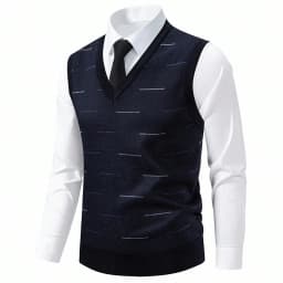 US Size Men's Sleeveless Vests V-Neck Pullover Stretch Knit Suit Vest Casual Business Pullover Vests
