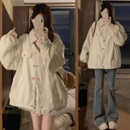 New College Style Dopamine Style Floral Lapel Jacket Women's Spring and Autumn New Design Loose Coat Top