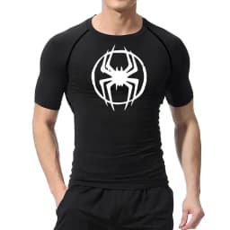 Men's Stylized Red Spider Compression Workout T-Shirt | Quick Dry Muscle Fit Athletic Tee for Gym & Bodybuilding