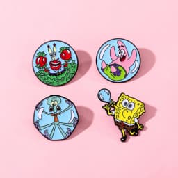 6Pcs Kawaii SpongeBob & Friends Enamel Pins Blow Bubbles Patrick Squidward Mr. Krabs Lapel Badges Kids Collectible Brooch Gift