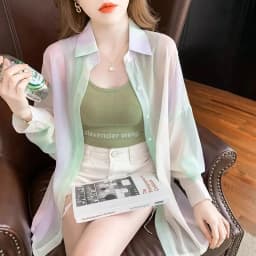 Women's Shirt Summer/Autumn 2025 New Long Sleeve Rainbow Shirt Fashionable Outerwear Lightweight Cardigan Coat