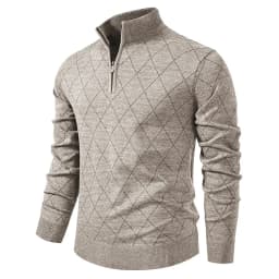New Mens Knit Sweater American 1/4 Zip Pullover Men's Fleeced Knitwear Stand Collar Casual Sweaters Pullovers