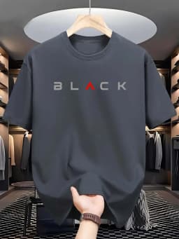 S-5XL Summer Men's 100% Pure Cotton Casual Loose Fit Plus Size BLACK Letter Pattern Printed Round Neck Short Sleeved T-shirt Top