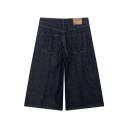 Women's Denim Long Casual Shorts Spring Summer Mid-waist Zipper Pockets Wide Leg Fashion Simple Loose Female Calf-Length Pants