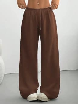 2026 Women's Casual Four Seasons - Comfortable Loose Solid Color Drawstring Elastic Belt Wide Leg Running Pants
