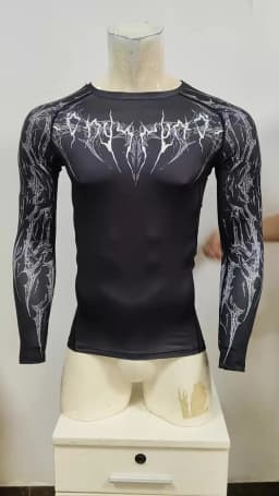 Black Metal New Men's Long Sleeve Compression Shirt Printed Water Sports Rash Protection Quick Dry Base Sports Workout Gym Shirt
