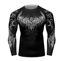 Black Metal New Men's Long Sleeve Compression Shirt Printed Water Sports Rash Protection Quick Dry Base Sports Workout Gym Shirt