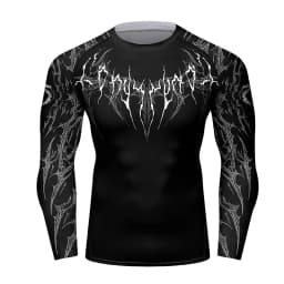 Black Metal New Men's Long Sleeve Compression Shirt Printed Water Sports Rash Protection Quick Dry Base Sports Workout Gym Shirt