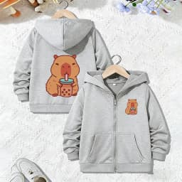 Capybara Letter Print Zipper Hoodie Jacket Kids Boys Girls Spring Autumn Trendy Animal Cartoon Sweatshirts Zip Up Children