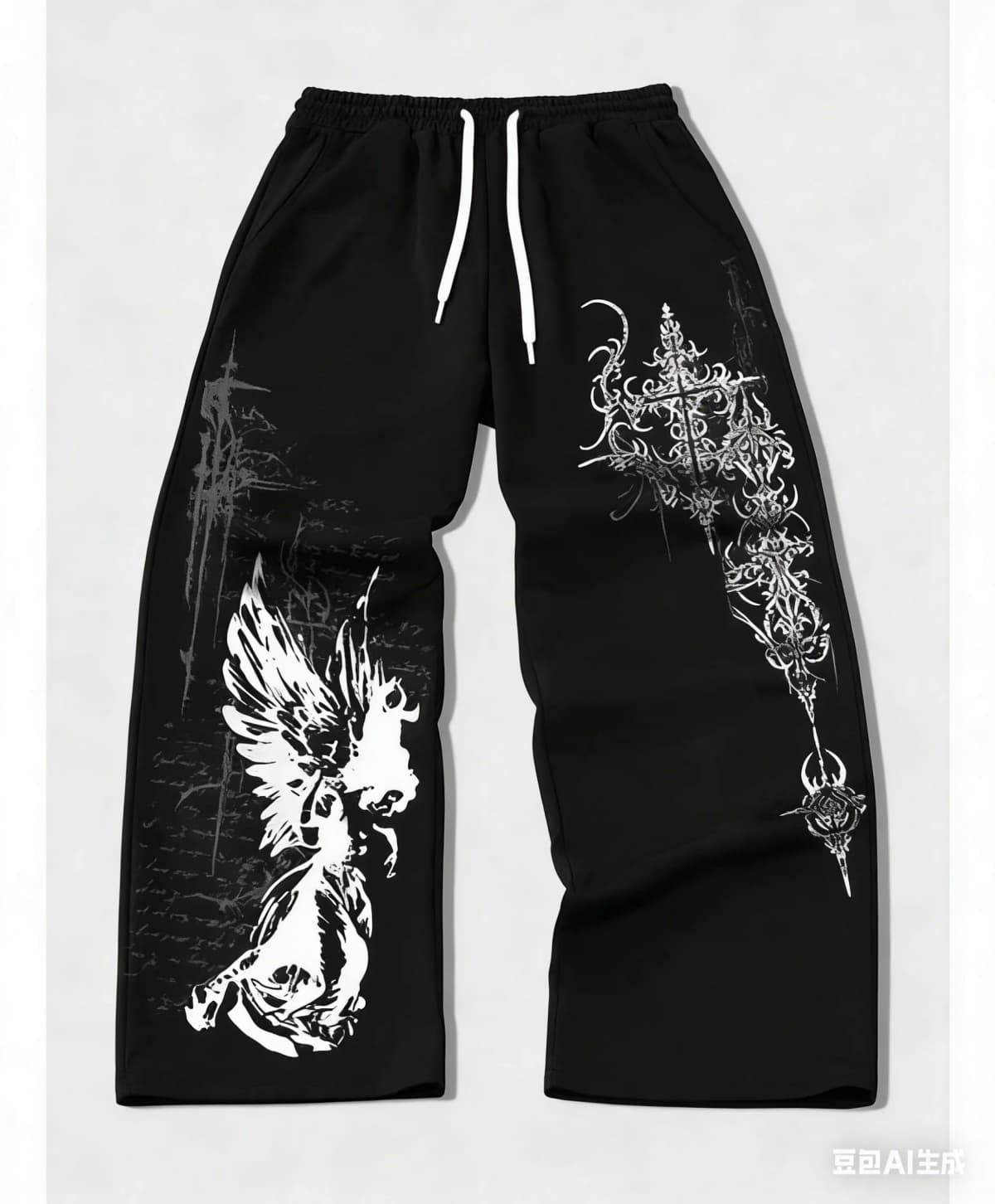Men's and Women's Y2K Gothic Angel Print Wide Leg Sports Pants Street Wear Hip-hop Casual Drawstring Pants Harajuku Street Style