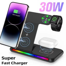 30W 3-in-1 Foldable Wireless Charger Station for IPhone17/ 16/15/14/13/12, Apple Watch Series 10/9/8 & AirPods 4/Pro 2