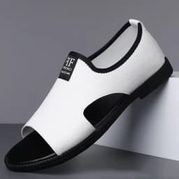 New Style Perforated, Breathable and Anti-Slip Outerwear Casual Leather Slip-On Sandals for Men Size 48 Large Size