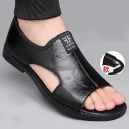 New Style Perforated, Breathable and Anti-Slip Outerwear Casual Leather Slip-On Sandals for Men Size 48 Large Size