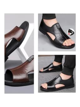 New Style Perforated, Breathable and Anti-Slip Outerwear Casual Leather Slip-On Sandals for Men Size 48 Large Size