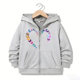 Hoodie Zipper Hoodie Funny Casual Butterfly Heart Letter Hoodies Jackets Boys Girls Y2k Zip Up Sweatshirt Fashion