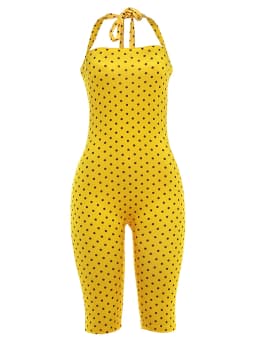 Kliou Polka Dot Print Playsuit Woman Summer Trend Bandage Halter Backless Skinny Peach Hip Hot Girls High Street Fashion Rompers