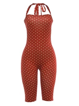 Kliou Polka Dot Print Playsuit Woman Summer Trend Bandage Halter Backless Skinny Peach Hip Hot Girls High Street Fashion Rompers