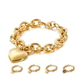 Gold Color 11mm Width Big Love Heart Charm Bracelet for Couples Men Women Metal Link Chain Trendy Jewelry
