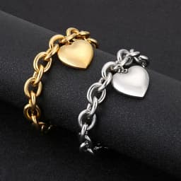 Gold Color 11mm Width Big Love Heart Charm Bracelet for Couples Men Women Metal Link Chain Trendy Jewelry