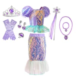 Summer Kids Mermaid Tail Costume Fancy Dress Sparkly Purple Ariel Outfit for Princess Birthday Party Hallowen Carnival Cosplay
