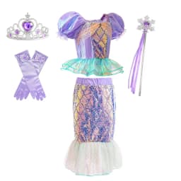 Summer Kids Mermaid Tail Costume Fancy Dress Sparkly Purple Ariel Outfit for Princess Birthday Party Hallowen Carnival Cosplay