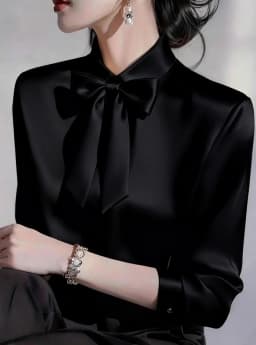 Elegant Satin Bow Tie Blouse for Women Long Sleeve Formal Office Shirt